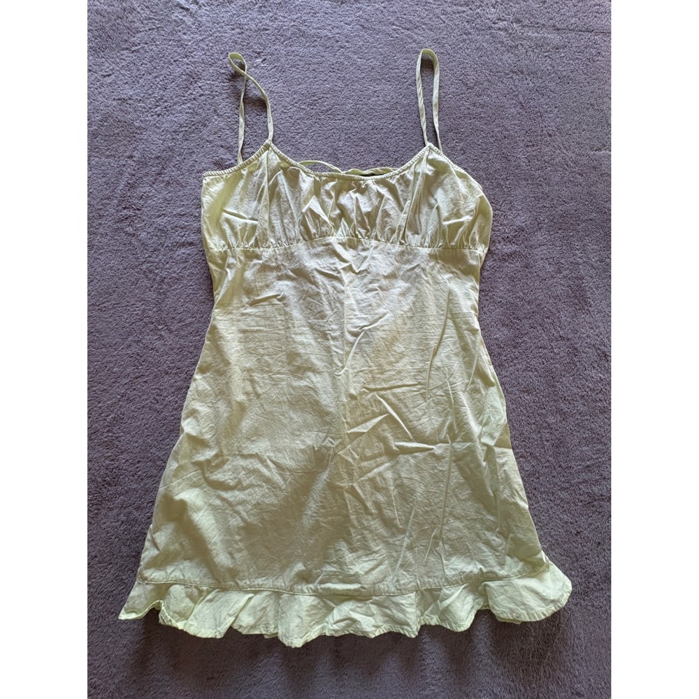 Nasty Gal Women Lime Yellow Cotton Ruffle Hem Open Back Mini Dress Size US 8